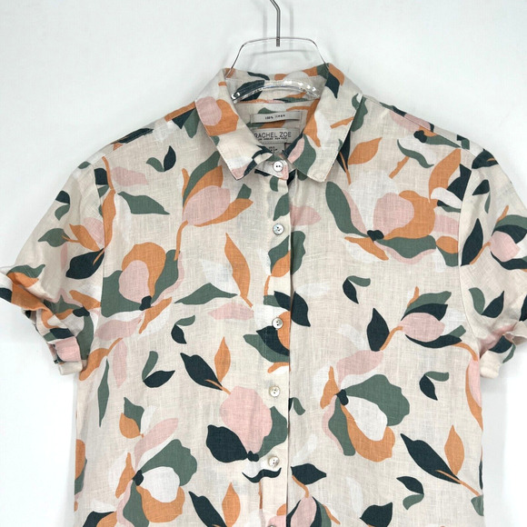 Rachel Zoe Linen Dress Womens S Shirt Floral Shift Lightweight Preppy Collared - Picture 3 of 7